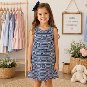 Susanne Lively Blue White Bow Print Sleeveless Dress Girls 12